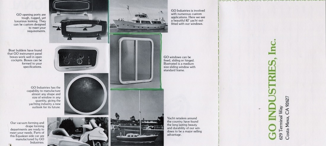 Original Go Industries marine window brochure, est. 1971, Costa Mesa, California